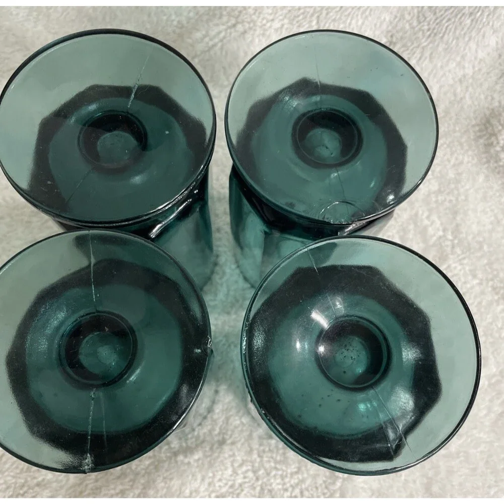 Set of 4 Vintage Colony Nouveau Riviera Blue Teal Octagonal Ice Tea Glasses READ